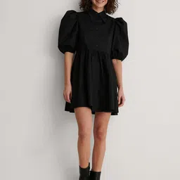 DressBerry Women Solid Shirt Collar Gathered or Pleated Party A-Line Dress-picture-42