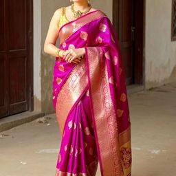 VILLE FASHION Purple Art Silk Woven Design Sarees-picture-0