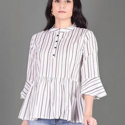 Indiwest Grey & White Stripe Printed Flared Cotton Tunic-picture-38