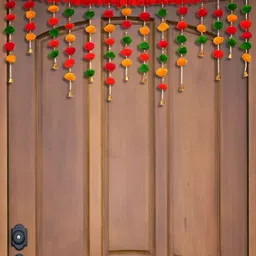 eCraftIndia Red & Yellow Pom Pom Flowers Toran-picture-13