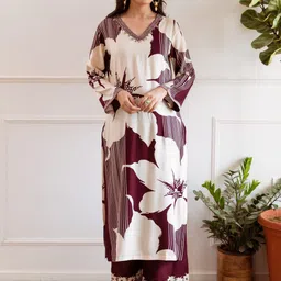 HERE&NOW Floral Printed Regular Straight Kurta with Palazzos-picture-42