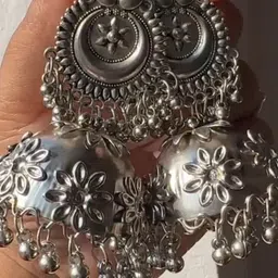 ISLANA Dome Shaped Jhumkas Oxidised silver Earrings-picture-37