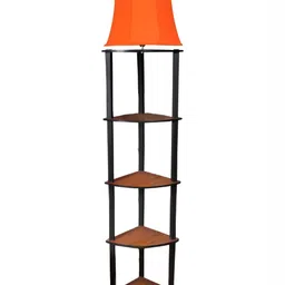 Devansh Orange & Brown Cotton Iron Floor Standing Lamp With Shelves image 2