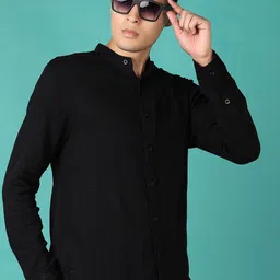 V-Mart Men Band Collar Solid Cotton Casual Shirt-picture-15