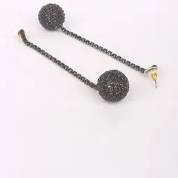 StyleCast Brass Plated Rhinestone Studded Spherical Drop Earrings image 3