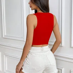 BAESD Women Ribbed Round neck Fitted Crop Top image 5