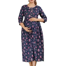 SHOOLIN Floral Print Maternity Fit & Flare Midi Dress-image-31