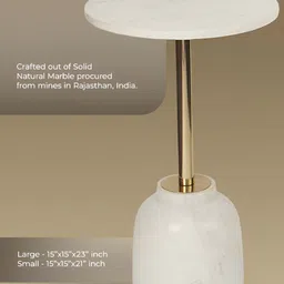 Qdore Home White Marble & Metal Round Bedside Table image 2