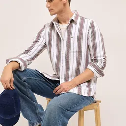 THE BEAR HOUSE Men Vertical Striped Spread Collar Casual Shirt-picture-30