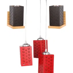 SOMIL Black & Red Textured Rectangle Shaped Wooden Wall Lamp-image-43