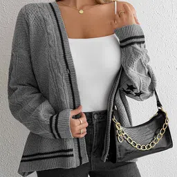 all about you Geometric Self Design V-Neck Cardigan-picture-24
