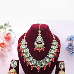 VATSALYA creation Alloy Gold- plated Red Jewellery Set image 3