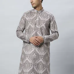 GLOBALRANG Ethnic Motifs Printed Band Collar Pure Cotton Straight Kurta-picture-13