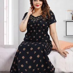 TRUNDZ Women Printed Pure Cotton Maxi Nightdress-picture-39