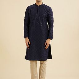 Manyavar Geometric Embroidered Mandarin Collar Sequinned Straight Kurta With Pyjamas-picture-3