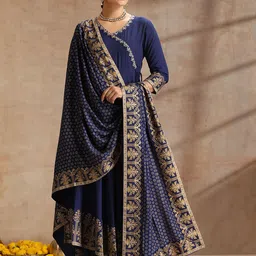 Khushal K Women Ethnic Motifs Embroidered Angrakha Kurta with Trousers & With Dupatta-picture-14