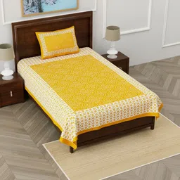 MILAAV Yellow Geometric 144 TC Single Bedsheet with 1 Pillow Covers-picture-12