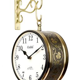 CRAFTEL Gold-Toned Floral Textured Analogue Metal Round Vintage Wall Clock-picture-36