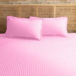 Sleeping Owls Pink Striped 210 TC King Bedsheet with 2 Pillow Covers-image-62
