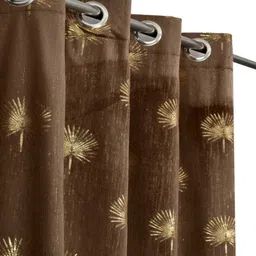 LARANDO Brown & Gold-Toned 2 Pieces Floral Printed Room Darkening Velvet Door Curtains-picture-31