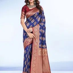 RICH & ROMAN Ethnic Motifs Zari Pure Silk Banarasi Saree-picture-11