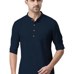 Yugnik Cotton Mandarin Collar Roll-Up Sleeves Straight Kurtas-picture-36