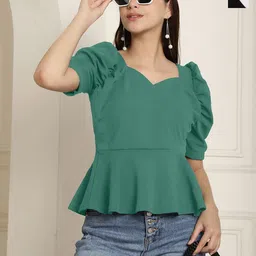 Metronaut Women Pack Of 2 Sweetheart Neck Puff Sleeve Peplum Top-picture-10