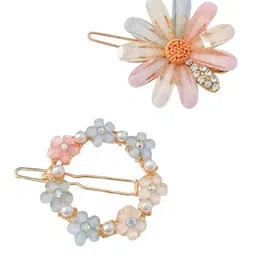 HANDBAG COLLECTION Women Set Of 4 Embellished Flower French Barrette image 2