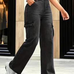 ROBECULT COLLECTION Women Comfort Wide Leg High-Rise Stretchable Cargo Jeans image 2