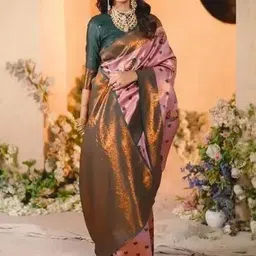 Vovar Ethnic Motifs Woven Design Kanjeevaram Saree with Blouse Piece-picture-45