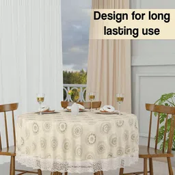 Kuber Industries Cream-Coloured Floral Printed Round 4-Seater Table Cover image 5