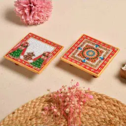 Multicolor Marble Puja Chowki for God Idols (Pack of 2)-image-67
