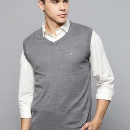 Louis Philippe Men Grey Solid Sweater Vest-picture-26
