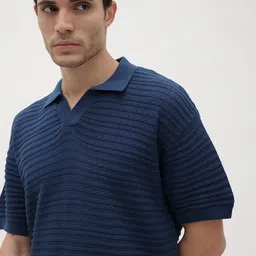 The Roadster Life Co. Self-Striped Drop-Shoulder Sleeves Pure Cotton Polo Collar T-shirt-picture-38