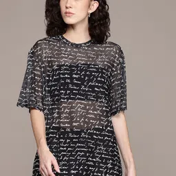 The Roadster Lifestyle Co. Typography Print Sheer Longline Top-picture-26