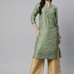 Readiprint Fashions Floral Embroidered Mandarin Collar Sequinned Pure Silk Kurta-picture-45