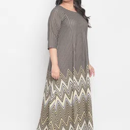 Amydus Women Plus Size Yellow & Grey Printed A-Line Maxi Dress image 3