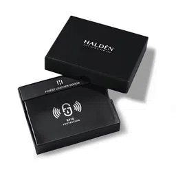 HALDEN Men Textured Embellished Leather Two Fold Wallet image 4