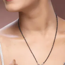 ADIVA Silver-Plated Trendy Bird Shaped CZ Stone Studded and Beaded Mangalsutra For Women-image-5