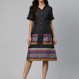 Cottinfab Black Cotton Striped Shirt Dress-picture-36