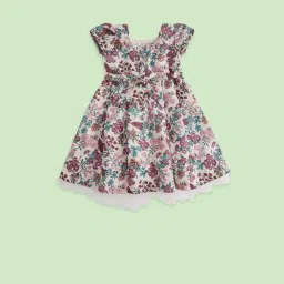 Pantaloons Junior Kids Peach Cotton Floral Print Dress image 2