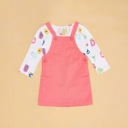 Pantaloons Baby Pink & White Cotton Printed Full Sleeves Dungaree Set image 2
