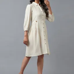 W Beige Embroidered A-Line Dress image 4