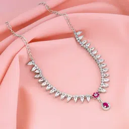 Sterling Silver Shruti Haasan Silver Pink Flower Drop Necklace for Womens and Girls-image-46