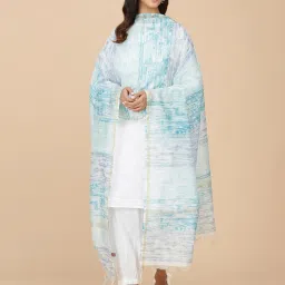 Fabindia White & Blue Printed Dupatta image 2
