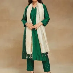 Fabindia Off-White Woven Pattern Stole image 1