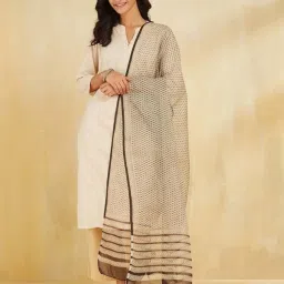Fabindia Beige Regular Fit Printed Dupatta image 1