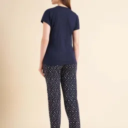 Sweet Dreams Navy Cotton Printed T-Shirt Pyjama Set image 2