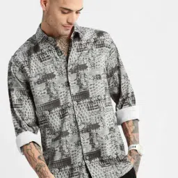 Showoff Grey Slim Fit Printed Shirt-image-62