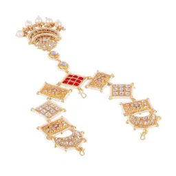 Saraf RS Jewellery Gold AD Studded Pearl Beaded Bridal Matha Patti with Maang Tikka image 4